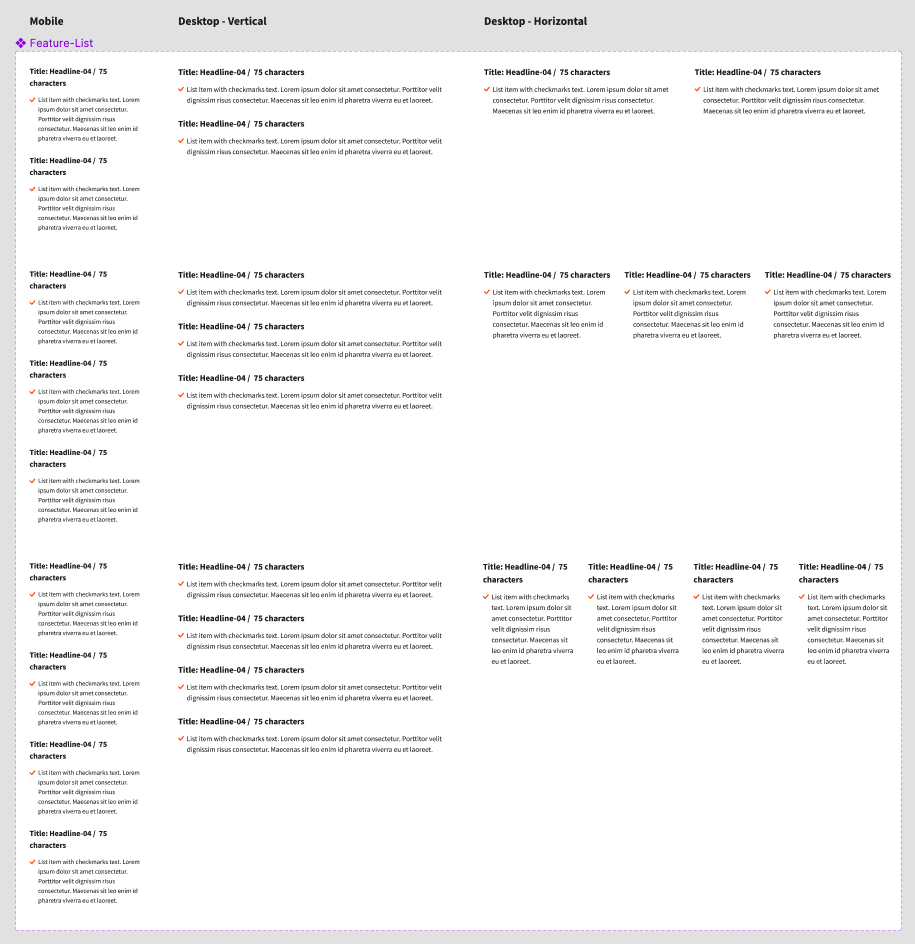 Feature-List component, mobile and desktop