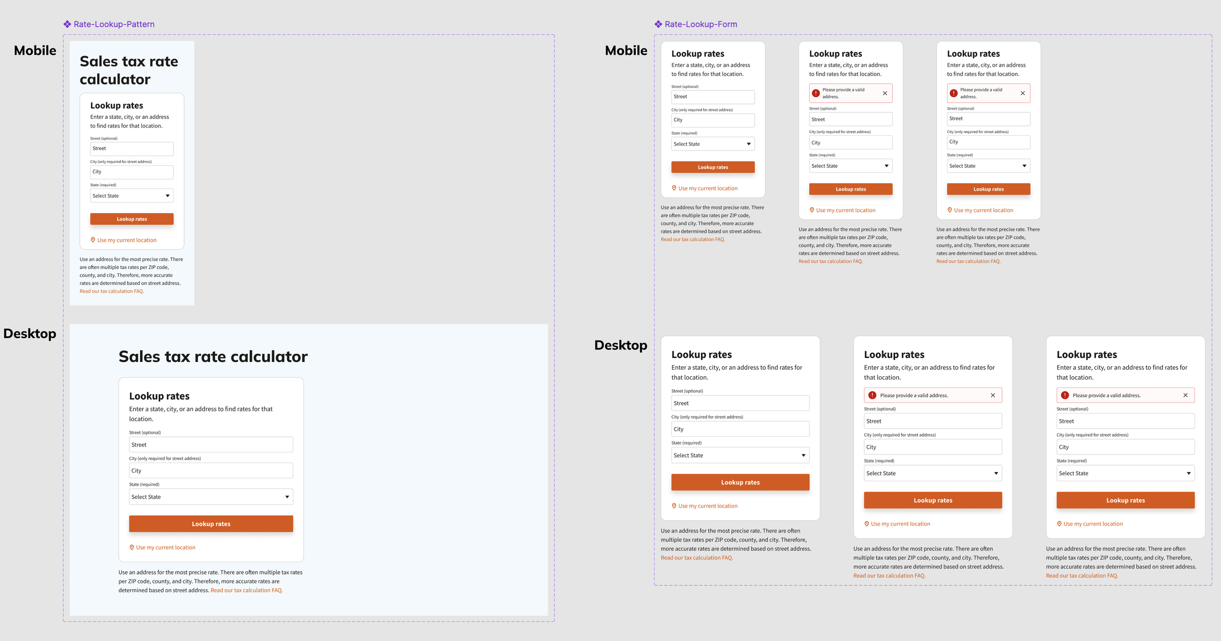 Sales tax rate calculator, mobile and desktop