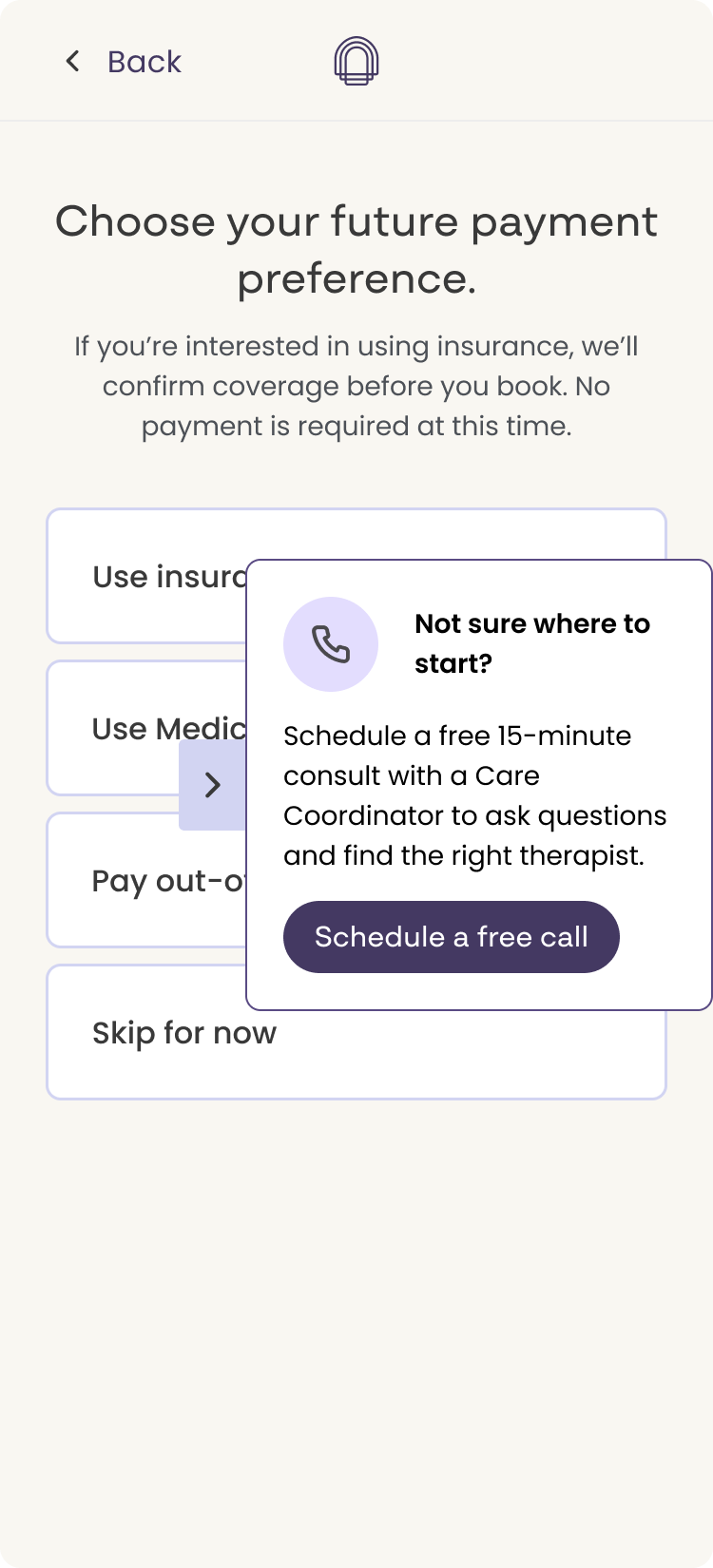 Shipped component expanded into a card offering a free 15-minute consult with a Care Coordinator